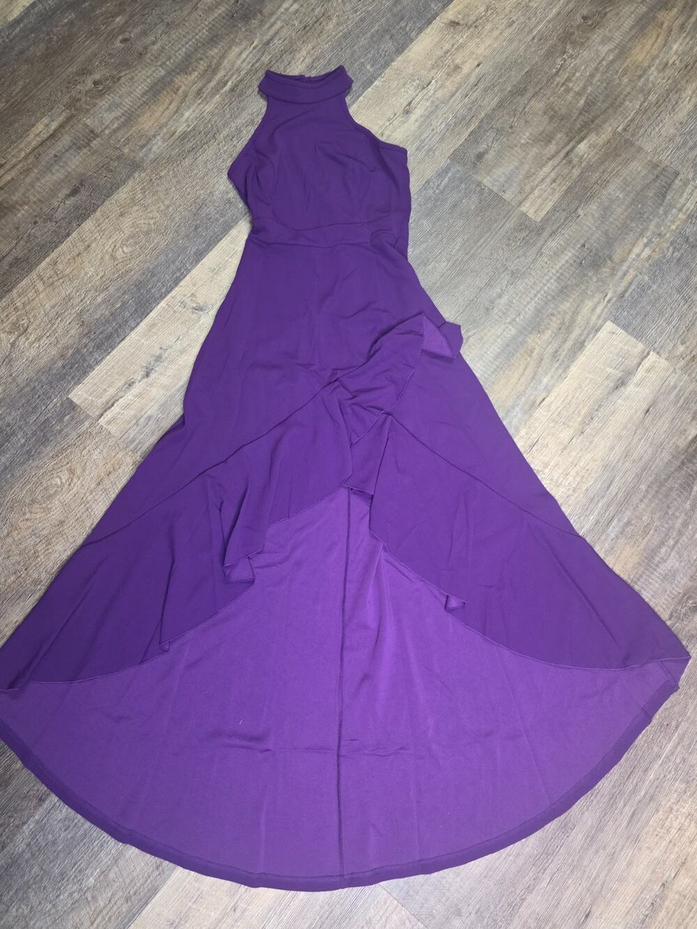 Mushare Dress Womens Small Purple Halter Sleeveless High Low Ruffle NWT